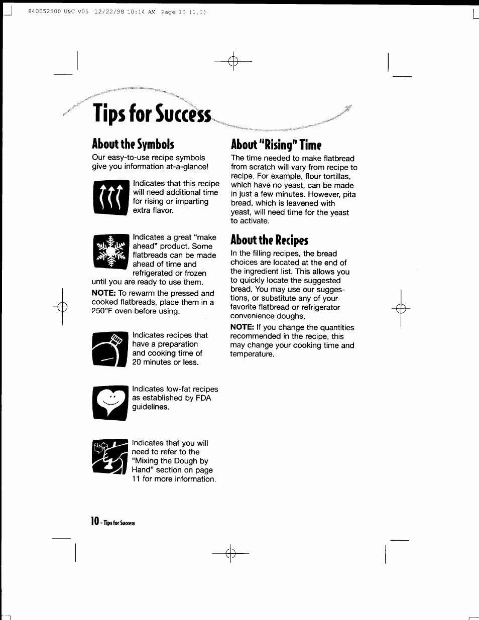 About the symbols, About "rising" time, About the recipes | Hamilton Beach MealMaker Express 80200 User Manual | Page 10 / 123