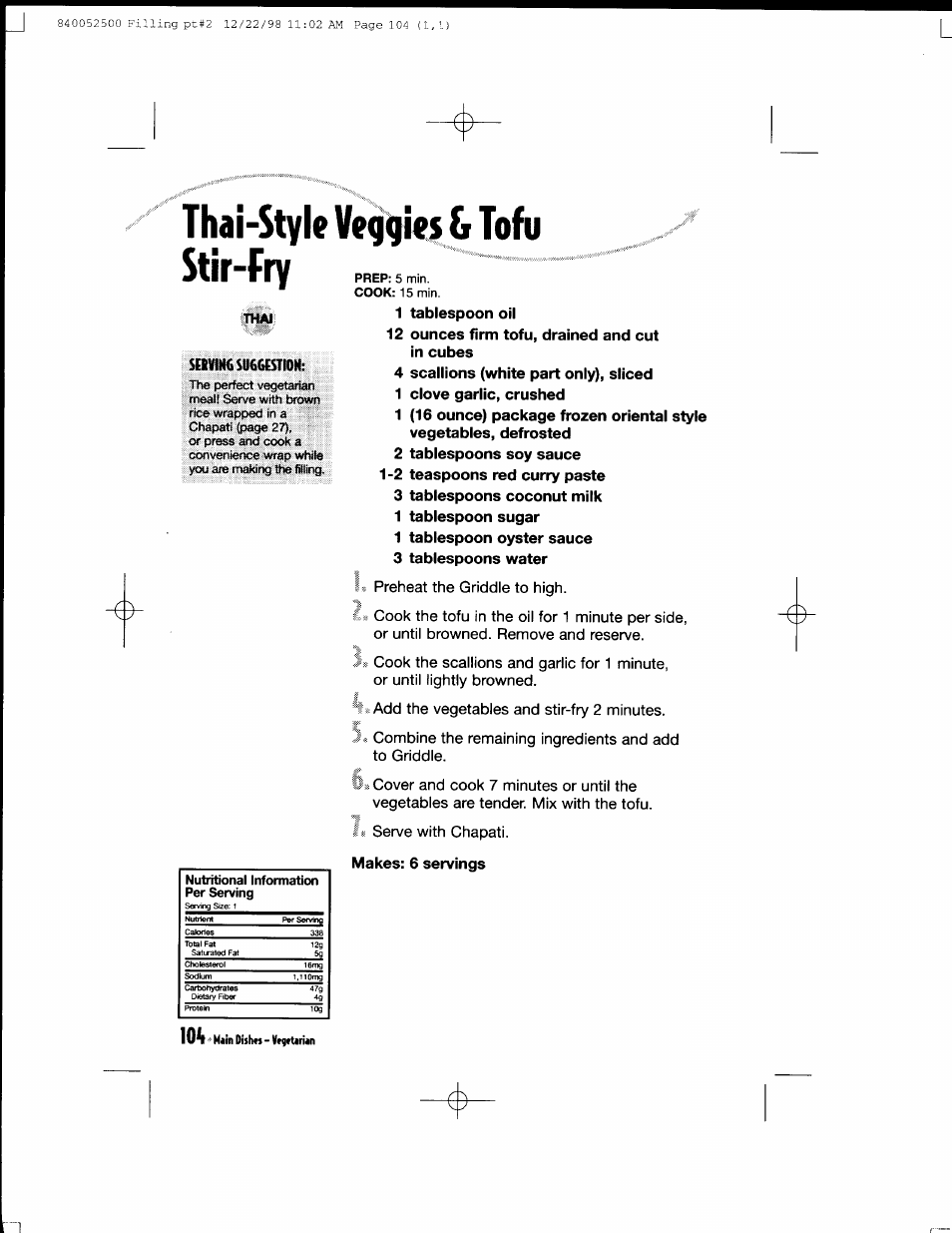 Thai- stir-fry, Main distes - vtf ttirian | Hamilton Beach MealMaker Express 80200 User Manual | Page 104 / 123