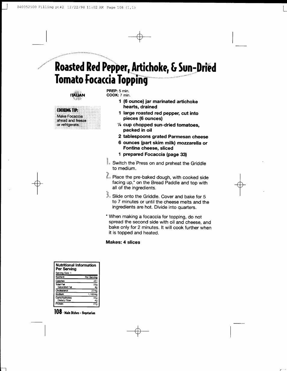 Makes: 4 slices, Roasted red pepij^eii artichoke, & $un-dr№d | Hamilton Beach MealMaker Express 80200 User Manual | Page 108 / 123