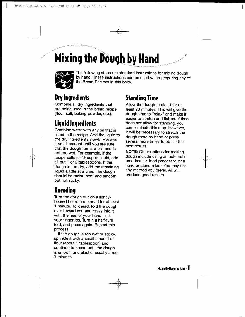 Dry ingredients, Liquid ingredients, Kneading | Standing time | Hamilton Beach MealMaker Express 80200 User Manual | Page 11 / 123