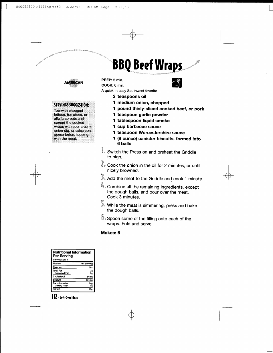 Servings suggcstion, Makes: 6 | Hamilton Beach MealMaker Express 80200 User Manual | Page 112 / 123