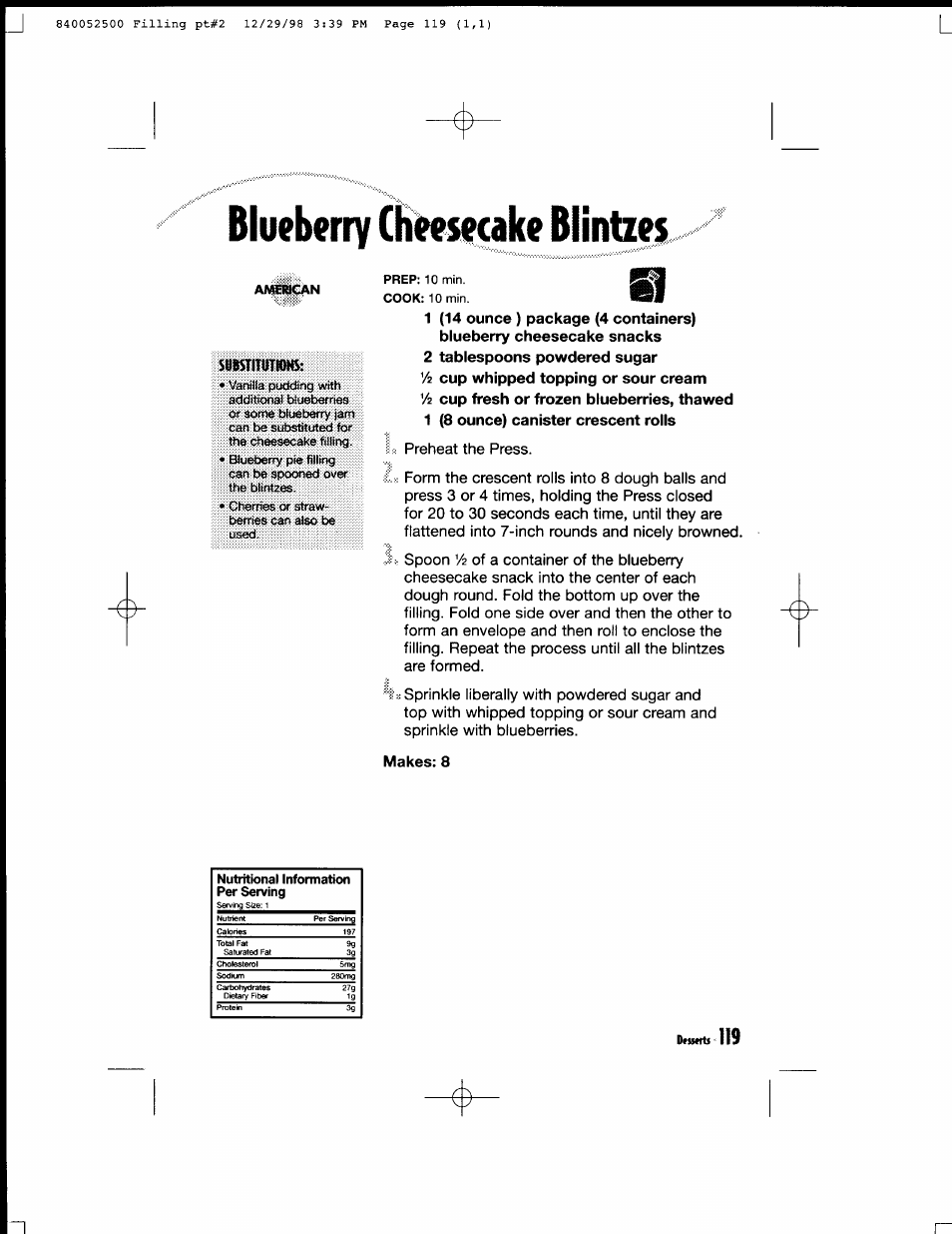 2 tablespoons powdered sugar, Makes: 8 | Hamilton Beach MealMaker Express 80200 User Manual | Page 119 / 123