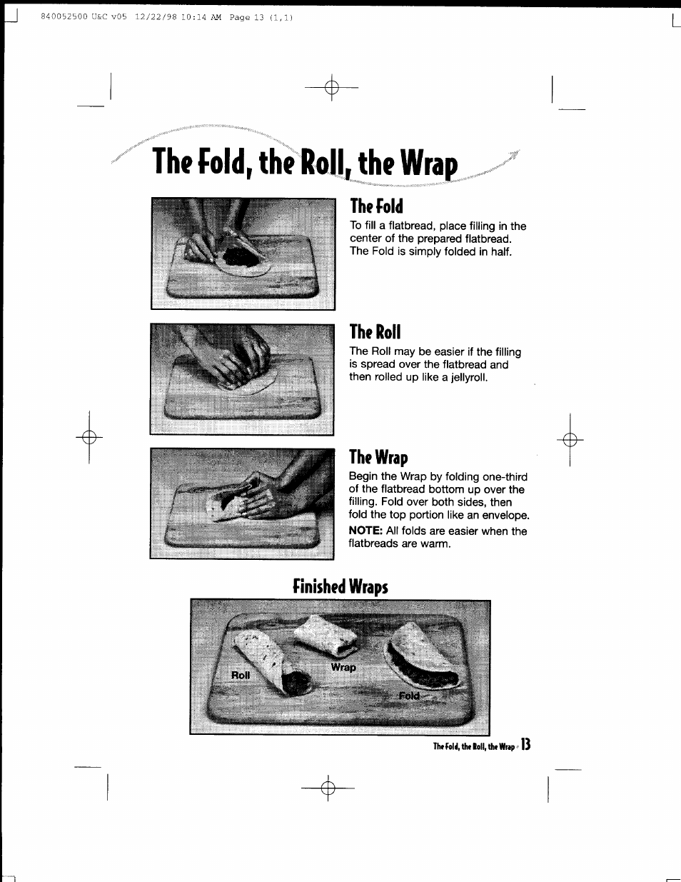 The fold, the rollj, the wrap, The fold, The roll | The wrap, Finished wraps, The fold, the roll, the wrap | Hamilton Beach MealMaker Express 80200 User Manual | Page 13 / 123