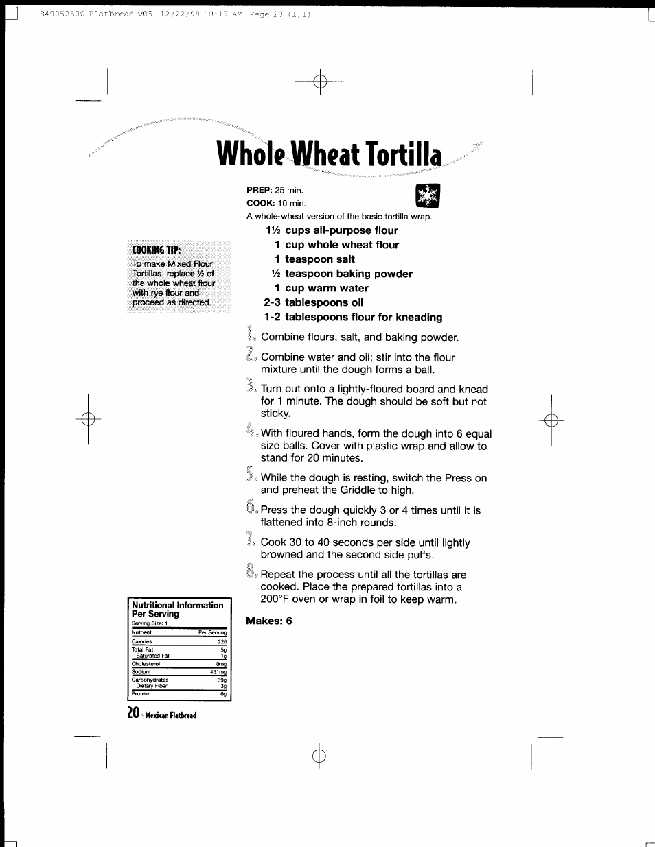 Whole wheat ibrtilla, Whole wheat tortilla, Mexican fiatbrnd | Hamilton Beach MealMaker Express 80200 User Manual | Page 20 / 123
