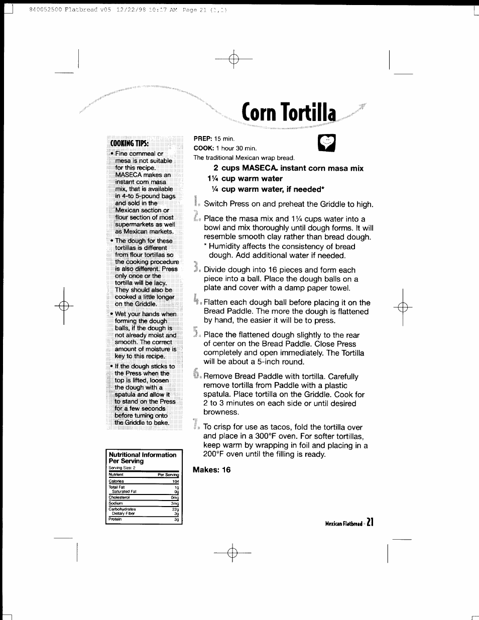 Corn tortilla, Htxican fbtbmd | Hamilton Beach MealMaker Express 80200 User Manual | Page 21 / 123