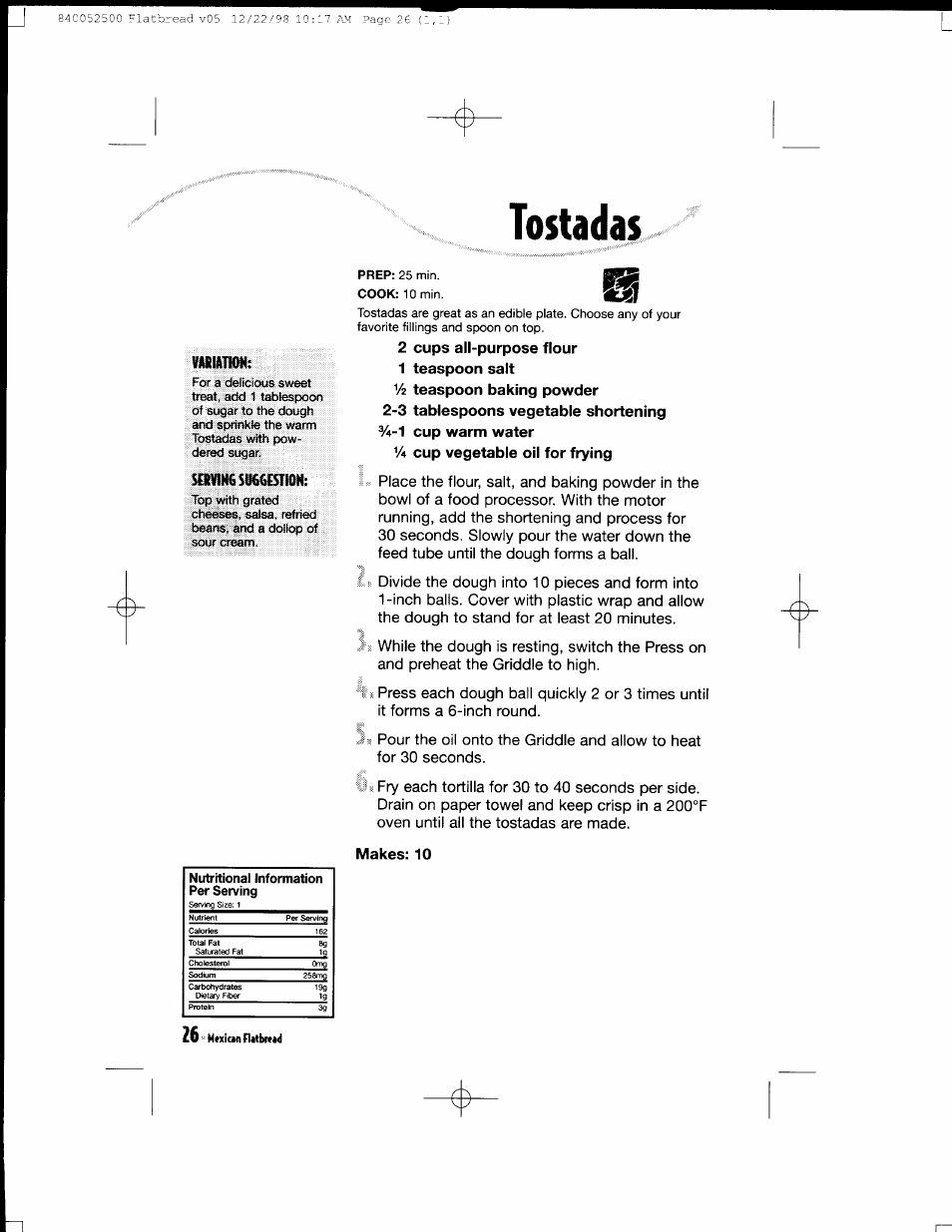 Tostadas, Makes: 10, Mexican flatbrud | Hamilton Beach MealMaker Express 80200 User Manual | Page 26 / 123