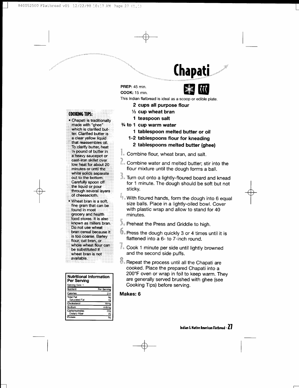 2 tablespoons melted butter (ghee), Makes: 6, C00kin6tips | Hamilton Beach MealMaker Express 80200 User Manual | Page 27 / 123