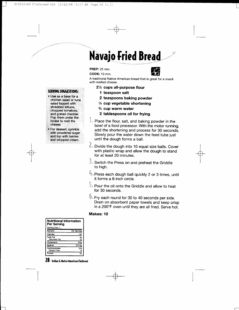 2v2 cups all-purpose flour, 1 teaspoon salt, 2 tablespoons oil for frying | Makes: 10 | Hamilton Beach MealMaker Express 80200 User Manual | Page 28 / 123