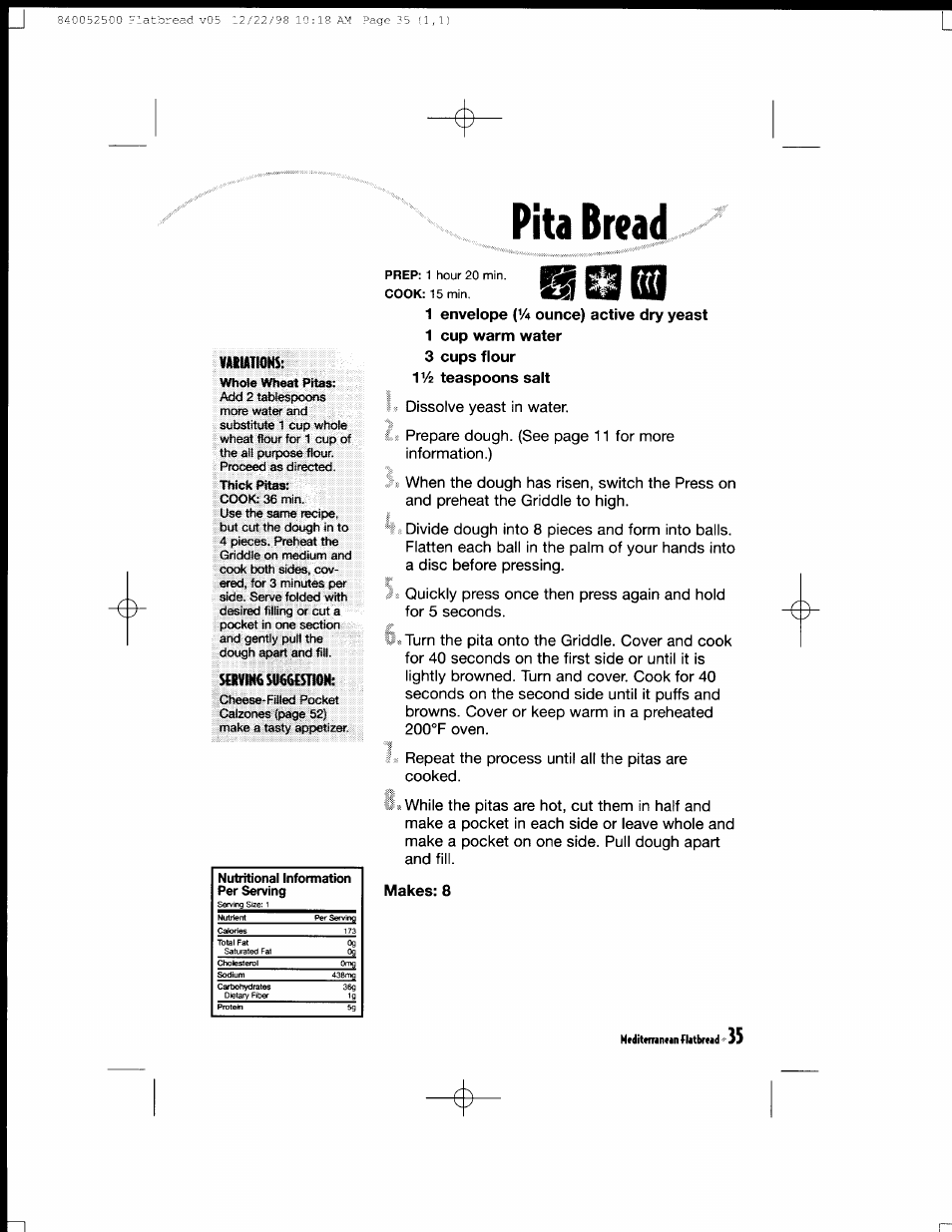 Vaiu1i0ns, Scrvinfisuggcstion, Pita bread | Ntditemnmn f latbrtad | Hamilton Beach MealMaker Express 80200 User Manual | Page 35 / 123
