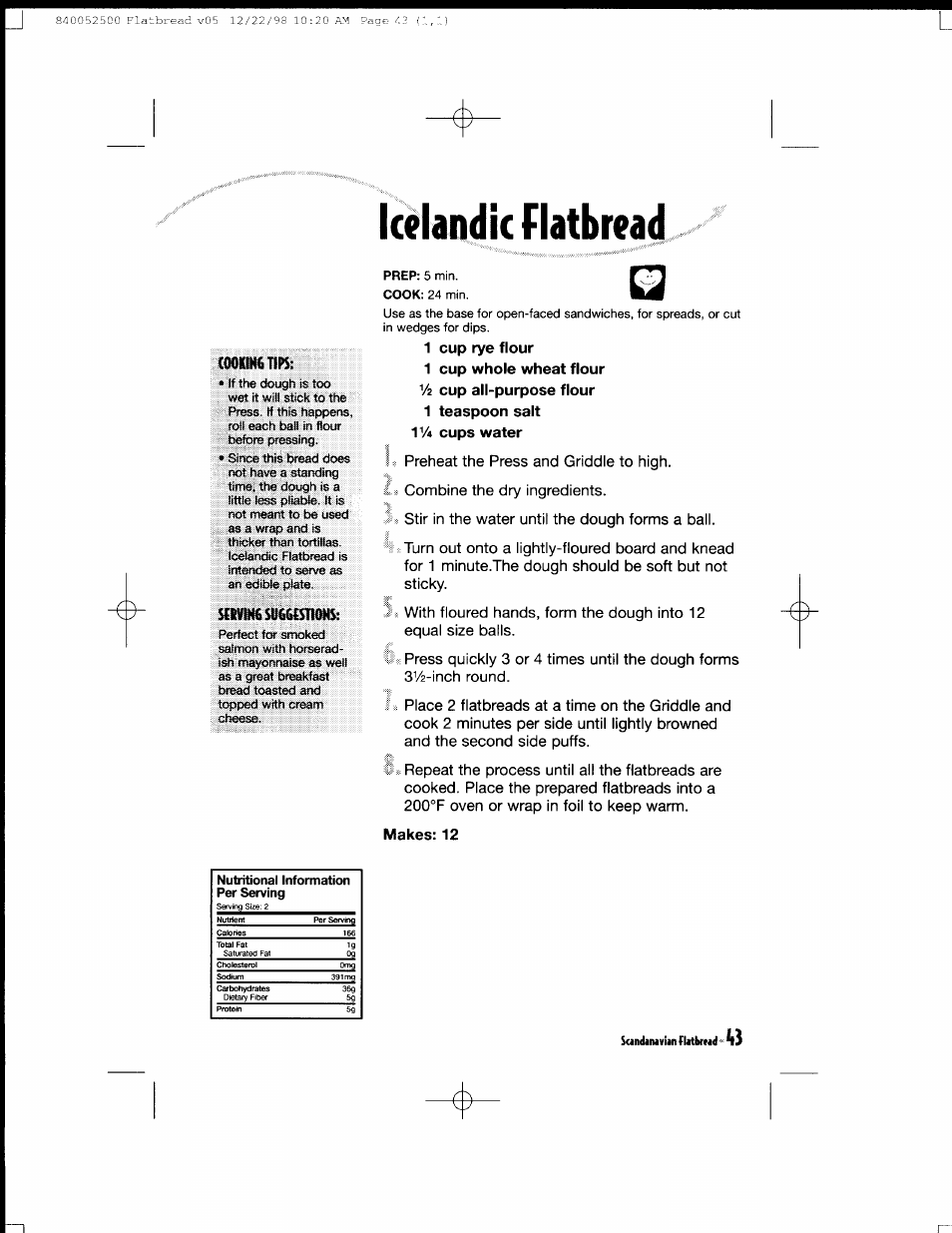 Icelandic flatbread, Makes: 12 | Hamilton Beach MealMaker Express 80200 User Manual | Page 43 / 123