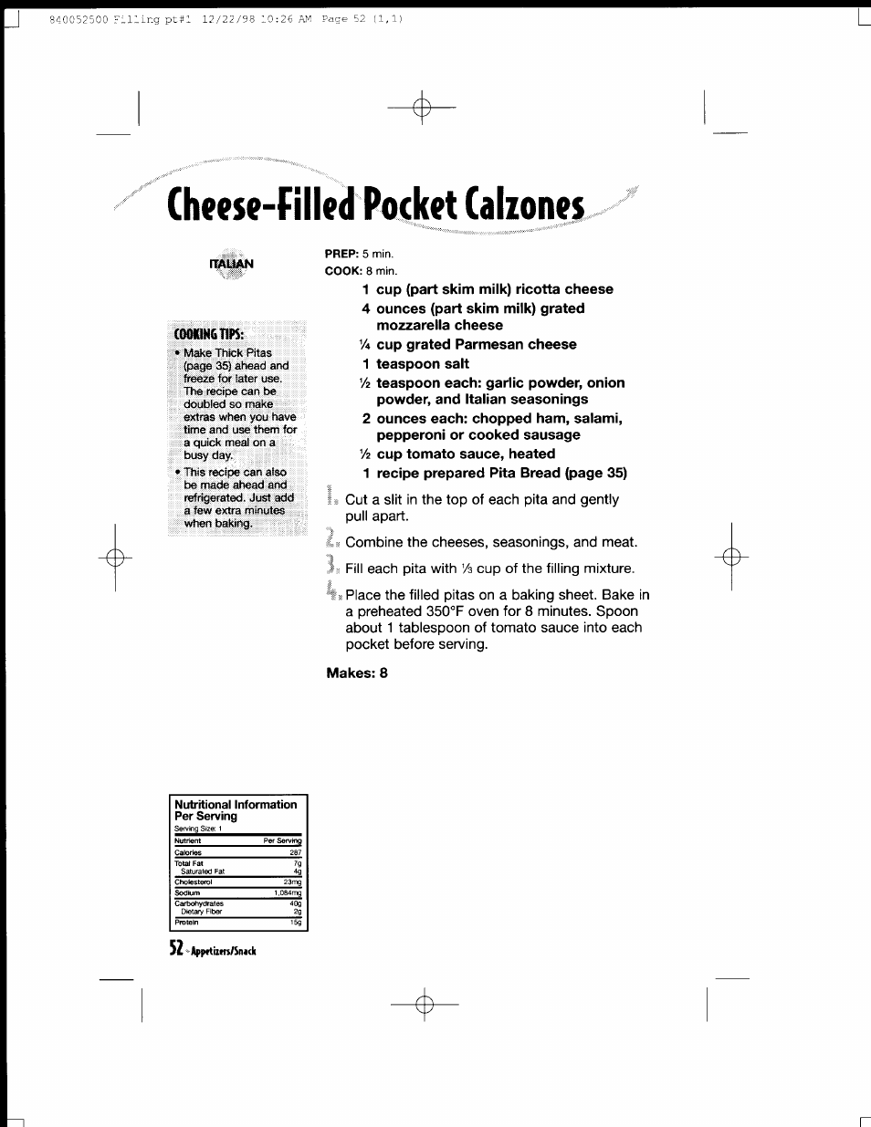 Cheese-filled pocket calzones | Hamilton Beach MealMaker Express 80200 User Manual | Page 52 / 123