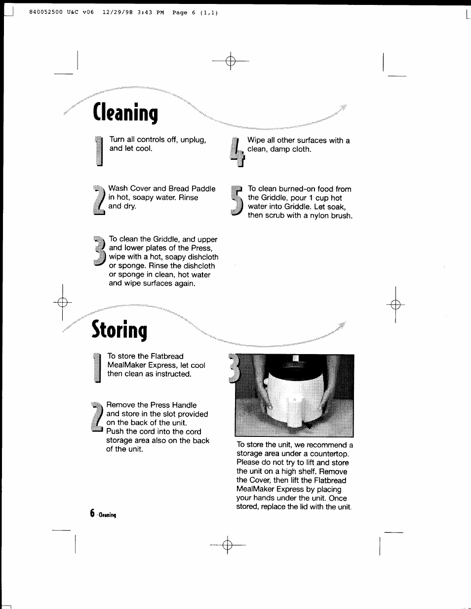 Cleaning, Storing, Cleaning storing | Hamilton Beach MealMaker Express 80200 User Manual | Page 6 / 123