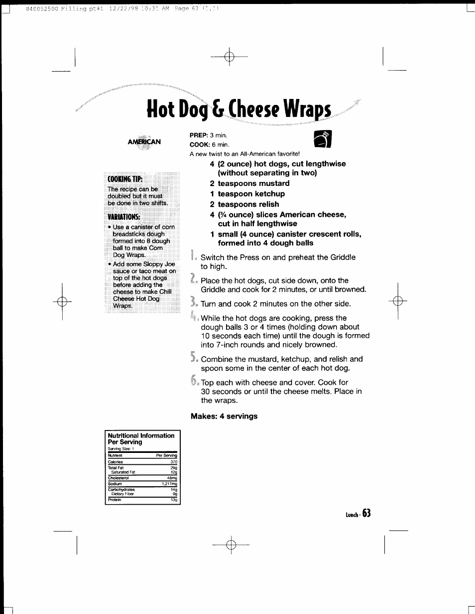2 teaspoons mustard, 1 teaspoon ketchup, 2 teaspoons relish | Makes: 4 servings, Lunch | Hamilton Beach MealMaker Express 80200 User Manual | Page 63 / 123