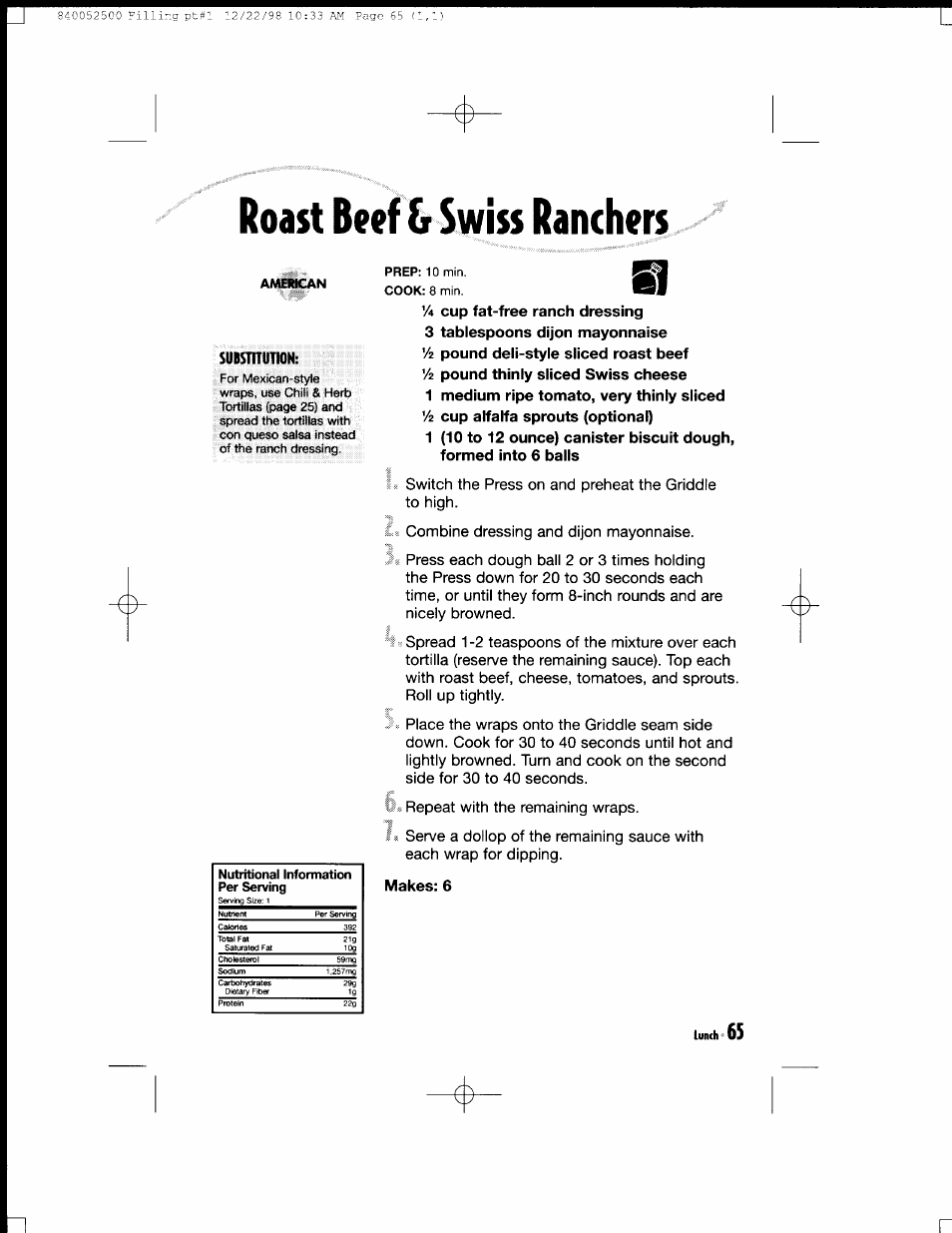 Substitution, Lunch | Hamilton Beach MealMaker Express 80200 User Manual | Page 65 / 123