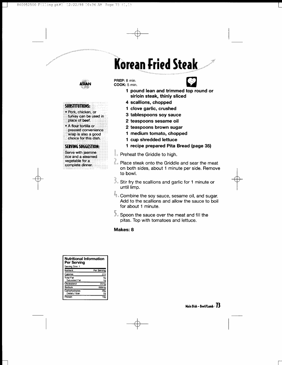 1 clove garlic, crushed, 3 tablespoons soy sauce, 2 teaspoons sesame oil | Makes: 8, Main dish - btaf/lamb | Hamilton Beach MealMaker Express 80200 User Manual | Page 73 / 123