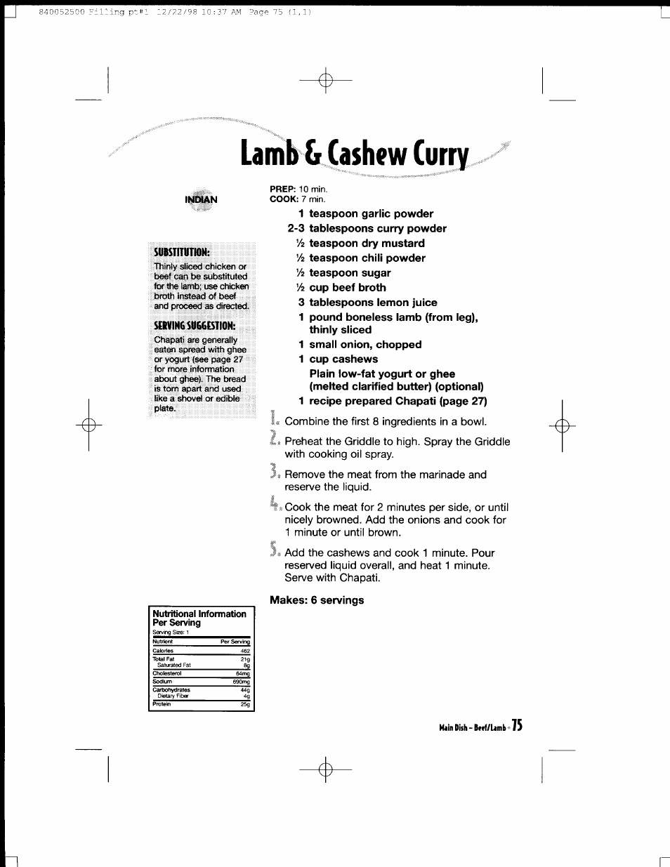 Substitution, Serving sufiocstion, Makes: 6 servings | Hail) dish - brtf/umb | Hamilton Beach MealMaker Express 80200 User Manual | Page 75 / 123
