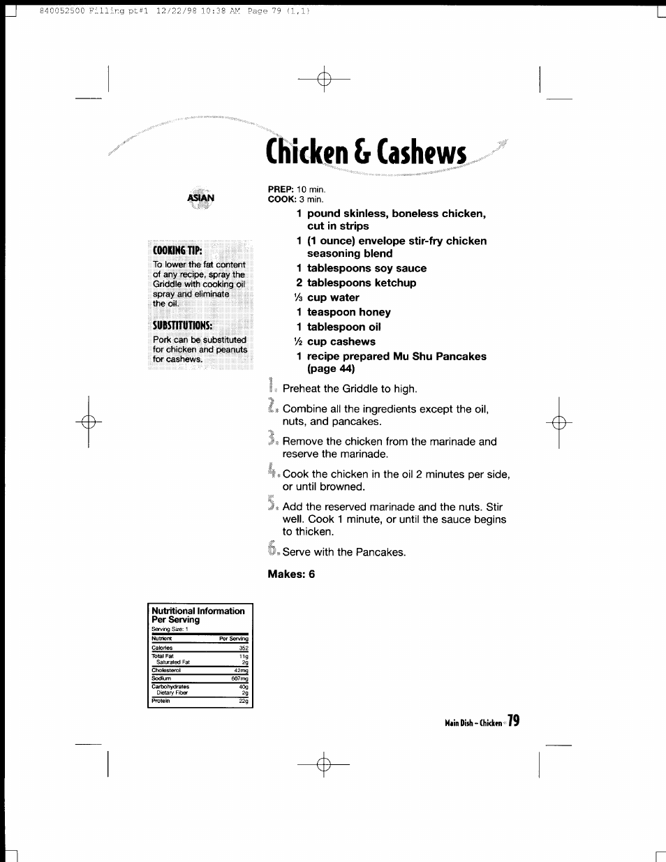 1 pound skinless, boneless chicken, cut in strips, 1 tablespoons soy sauce, 2 tablespoons ketchup | 1 teaspoon honey, 1 tablespoon oil | Hamilton Beach MealMaker Express 80200 User Manual | Page 79 / 123