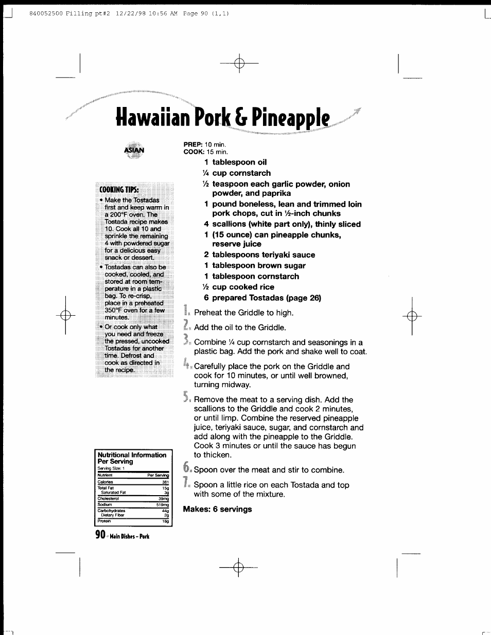 1 (15 ounce) can pineapple chunks, reserve juice, Makes: 6 servings, H«in dishm-pork | Hamilton Beach MealMaker Express 80200 User Manual | Page 90 / 123