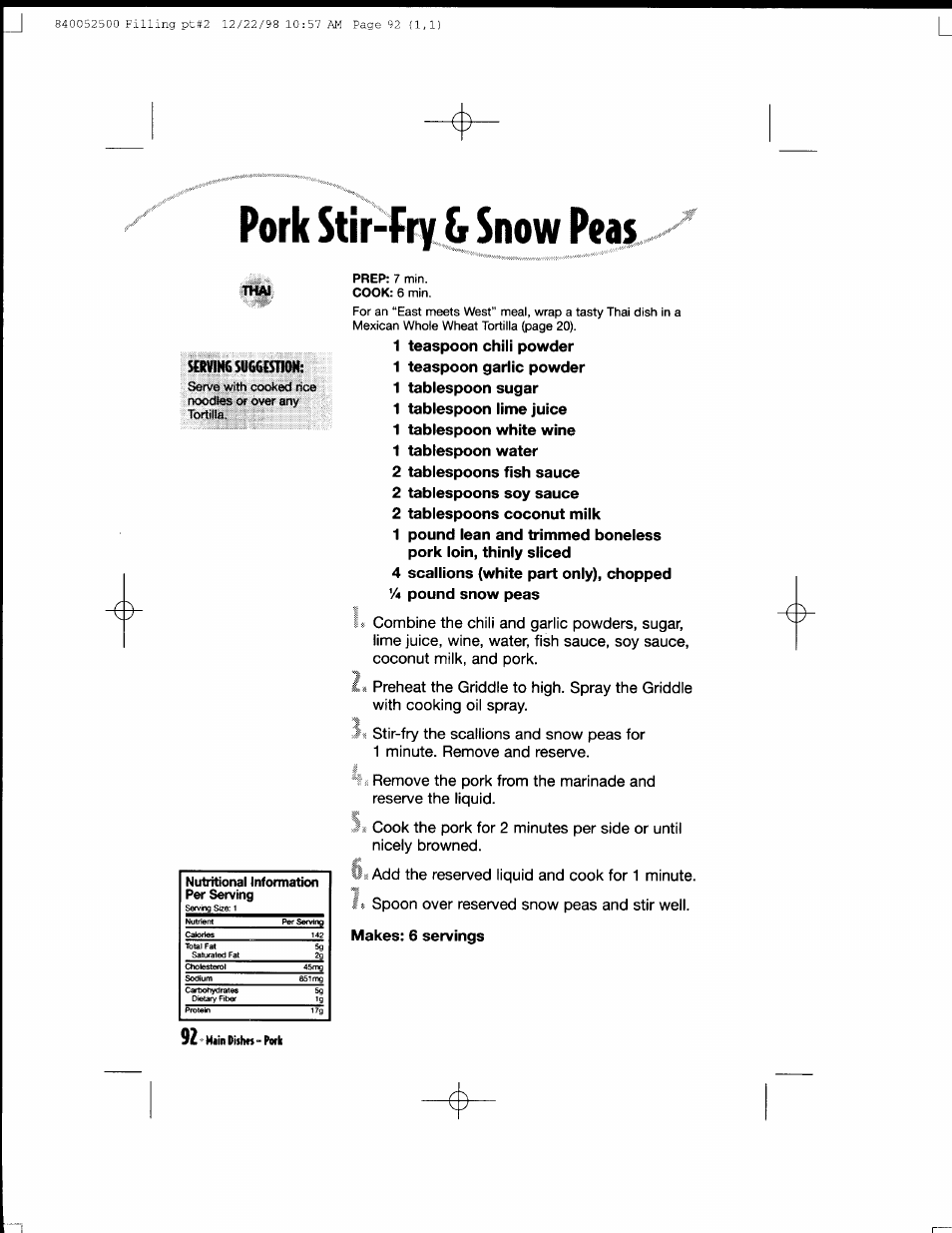 Pork stir-fry |r snow peas, Serving suggestion, Pork stir-fry & snow peas | Hamilton Beach MealMaker Express 80200 User Manual | Page 92 / 123