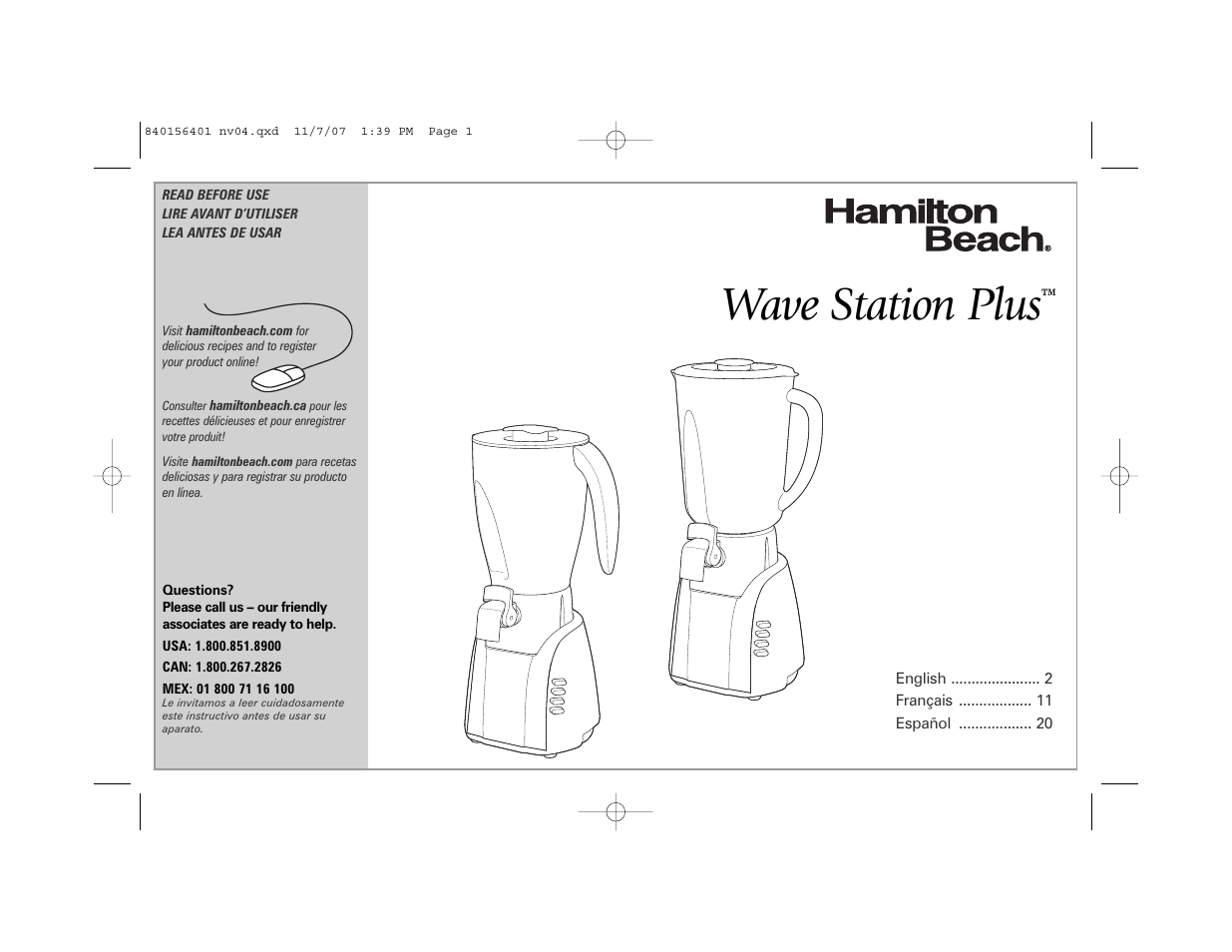 Hamilton Beach Wave Station Plus User Manual | 32 pages