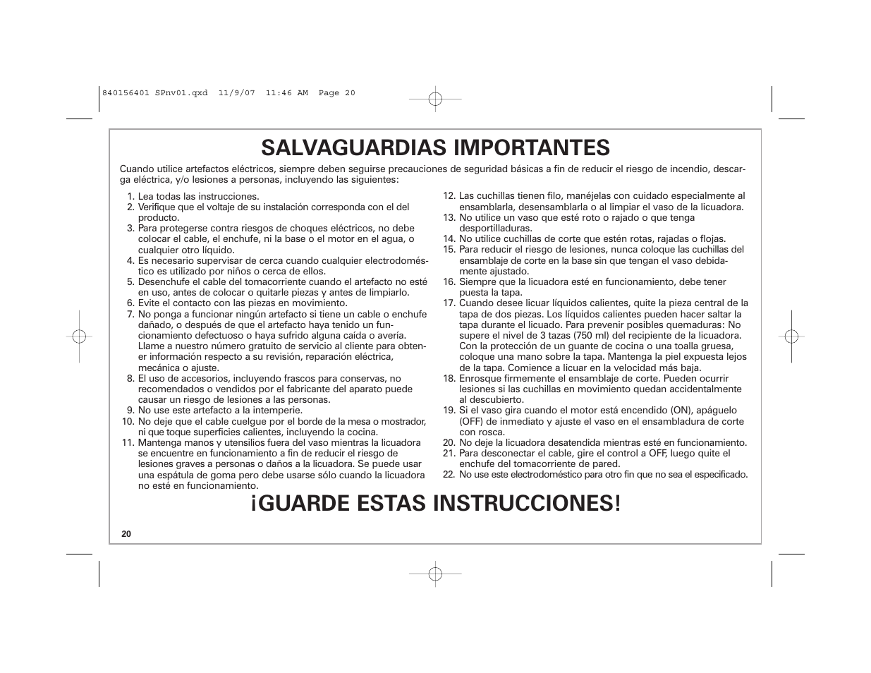 Salvaguardias importantes, Guarde estas instrucciones | Hamilton Beach Wave Station Plus User Manual | Page 20 / 32
