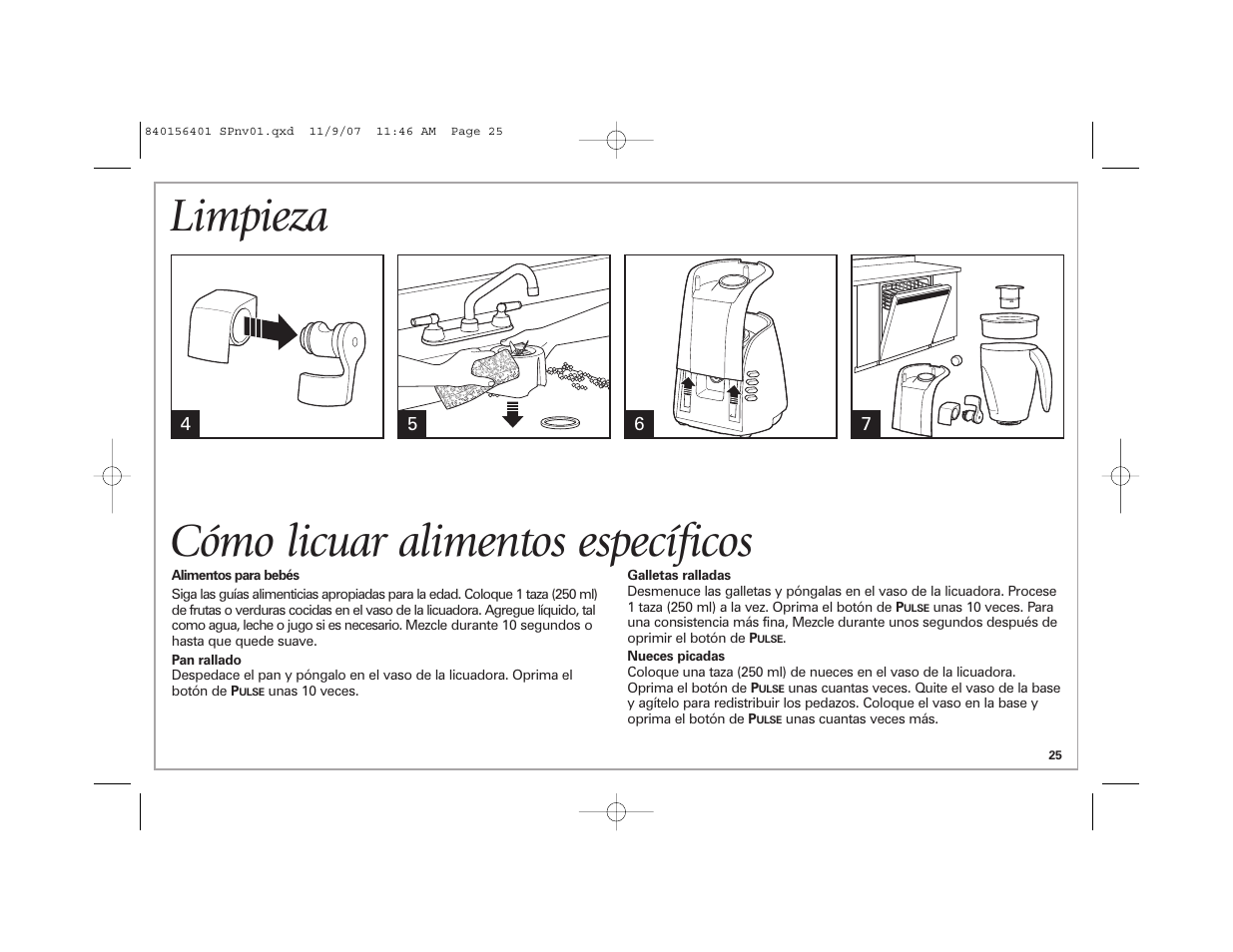 Limpieza cómo licuar alimentos específicos | Hamilton Beach Wave Station Plus User Manual | Page 25 / 32