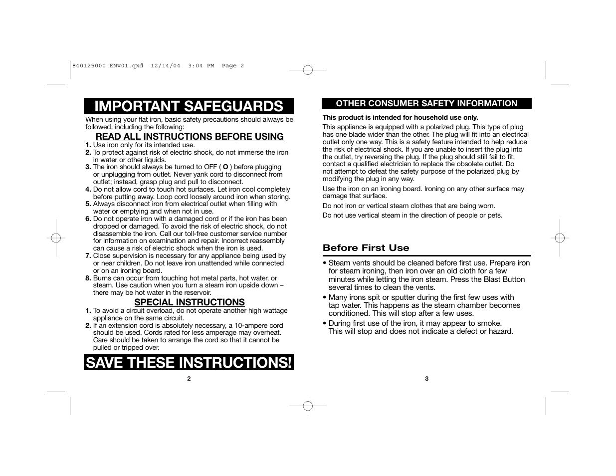 Important safeguards, Save these instructions | Hamilton Beach 14885C User Manual | Page 2 / 22