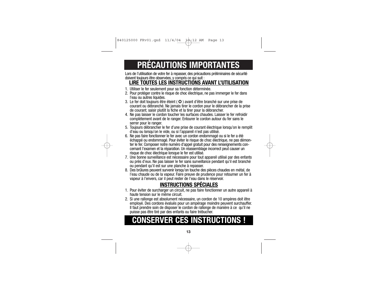 Précautions importantes, Conserver ces instructions | Hamilton Beach 14885C User Manual | Page 8 / 22