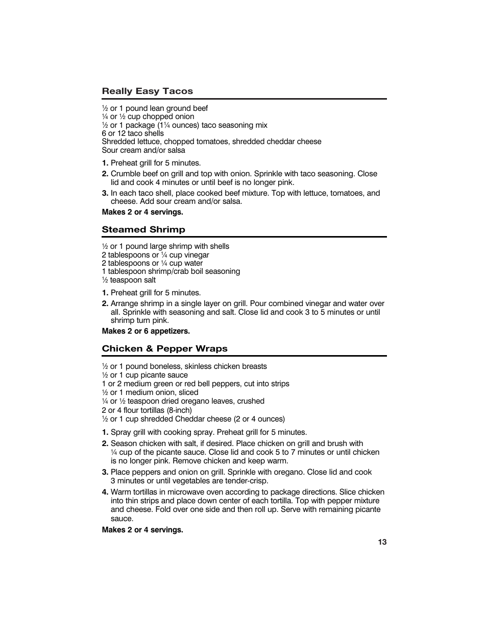 Really easy tacos, Steamed shrimp, Chicken & pepper wraps | Hamilton Beach 840100500 User Manual | Page 13 / 16