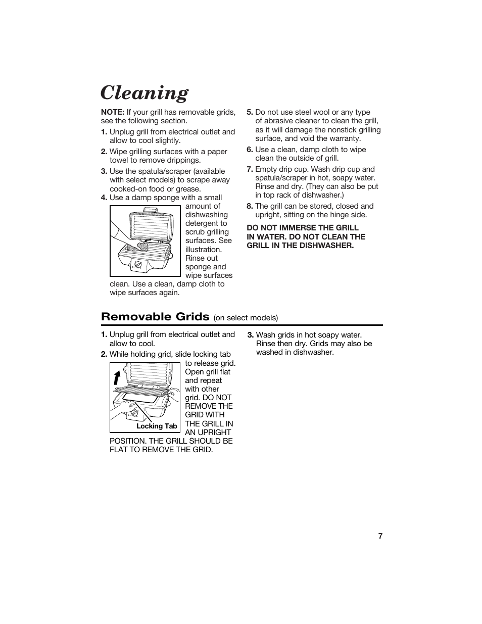 Cleaning, Removable grids | Hamilton Beach 840100500 User Manual | Page 7 / 16