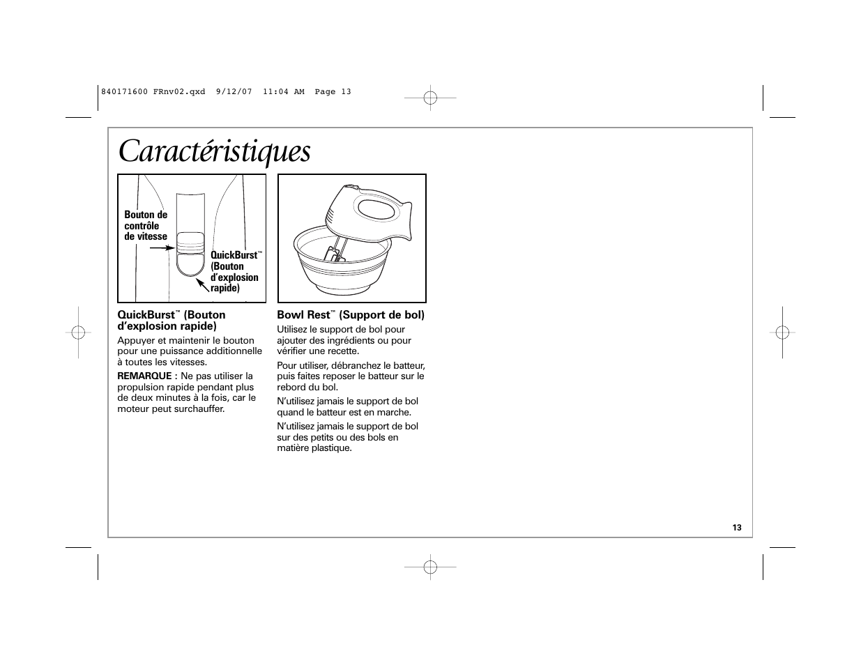 Caractéristiques | Hamilton Beach 62650C User Manual | Page 13 / 24