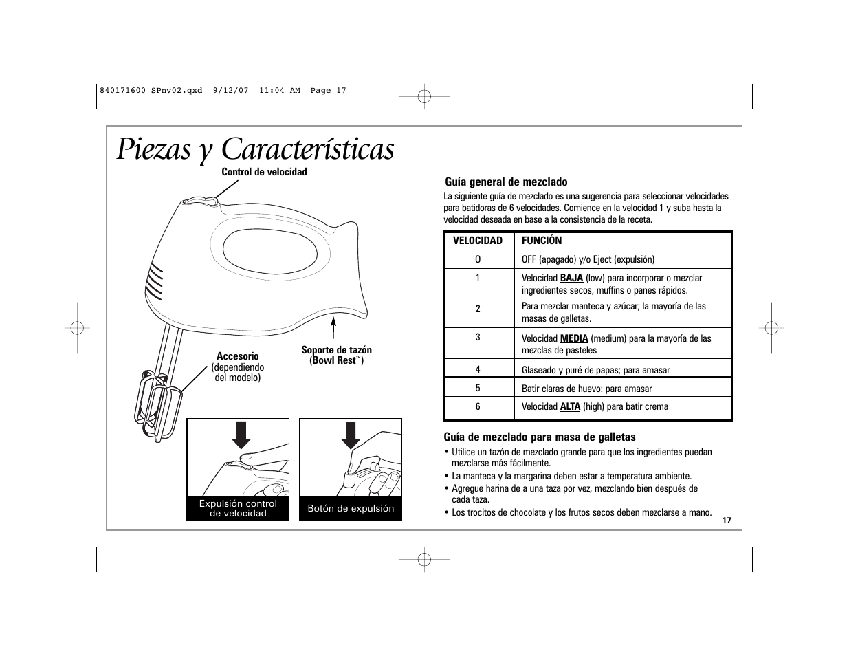 Piezas y características | Hamilton Beach 62650C User Manual | Page 17 / 24