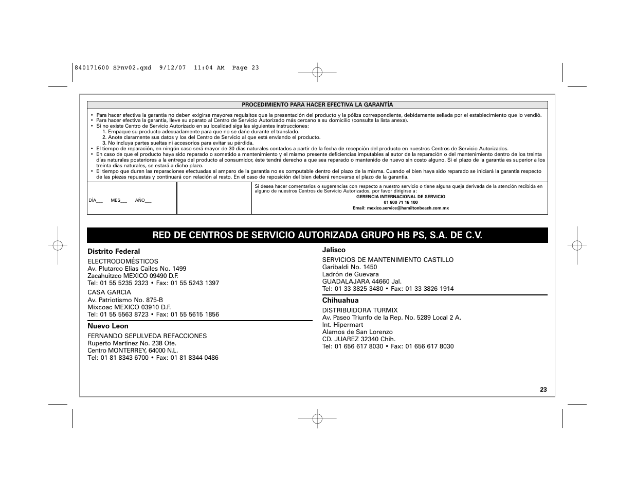 Hamilton Beach 62650C User Manual | Page 23 / 24