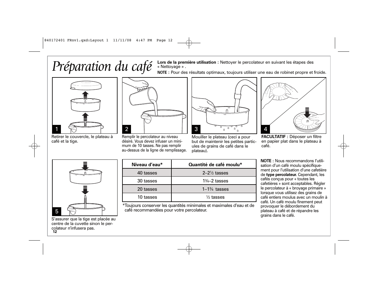 Préparation du café | Hamilton Beach BrewStation 40540 User Manual | Page 12 / 28