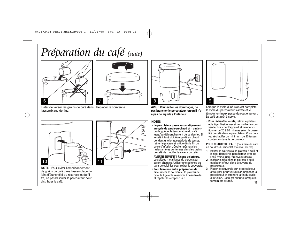 Préparation du café, Suite) | Hamilton Beach BrewStation 40540 User Manual | Page 13 / 28