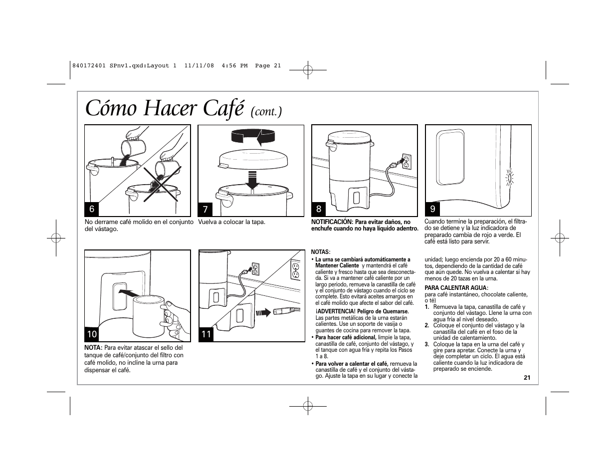 Cómo hacer café, Cont.) | Hamilton Beach BrewStation 40540 User Manual | Page 21 / 28