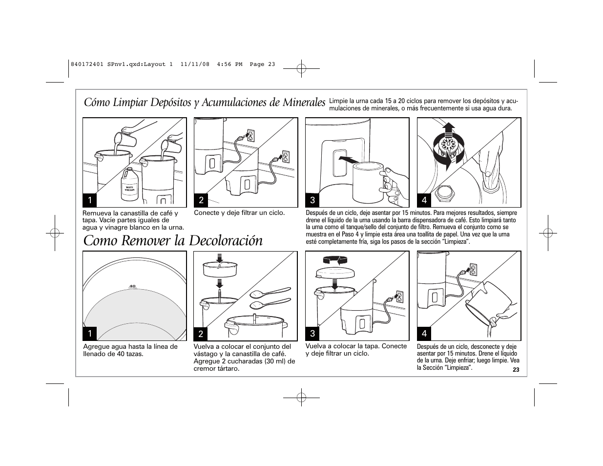 Como remover la decoloración | Hamilton Beach BrewStation 40540 User Manual | Page 23 / 28
