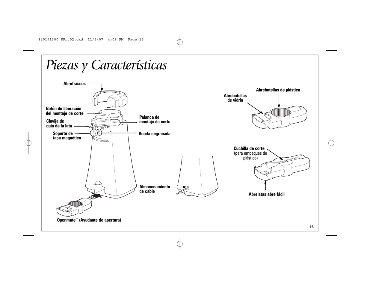 Piezas y características | Hamilton Beach Opening Station User Manual | Page 15 / 20