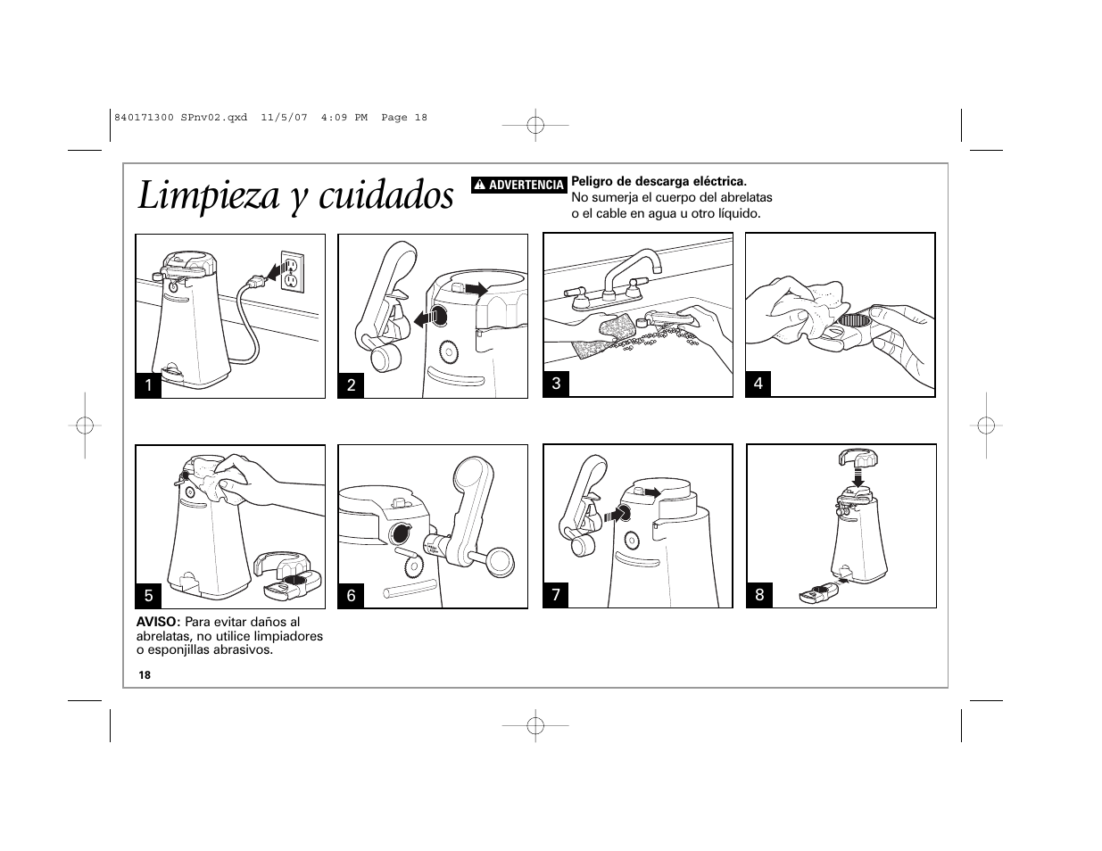 Limpieza y cuidados | Hamilton Beach Opening Station User Manual | Page 18 / 20