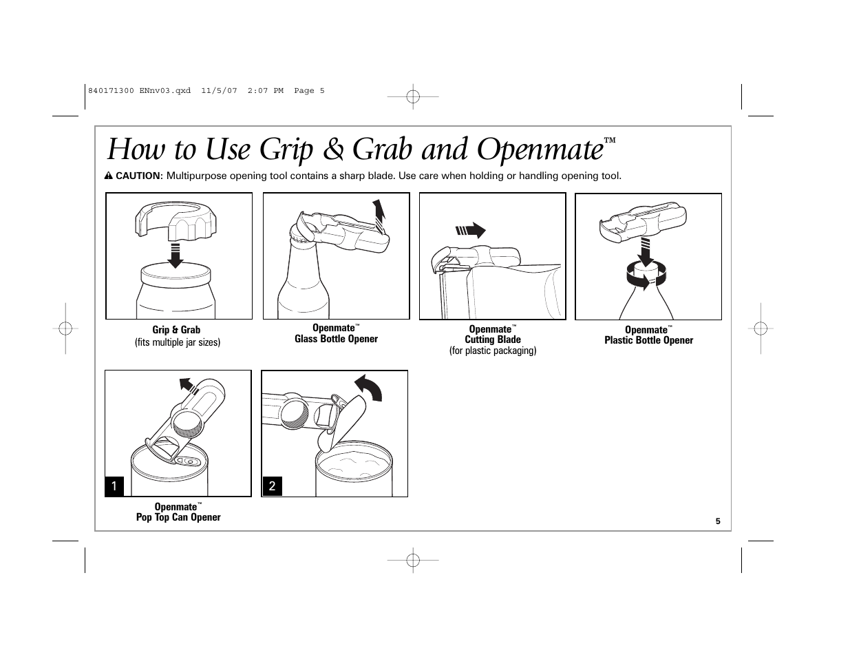 How to use grip & grab and openmate | Hamilton Beach Opening Station User Manual | Page 5 / 20