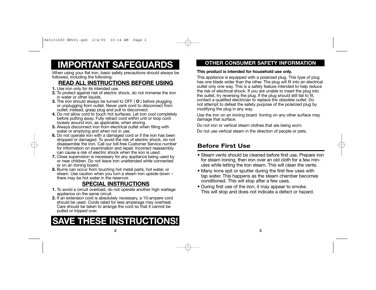 Important safeguards, Save these instructions | Hamilton Beach 840131600 User Manual | Page 2 / 25