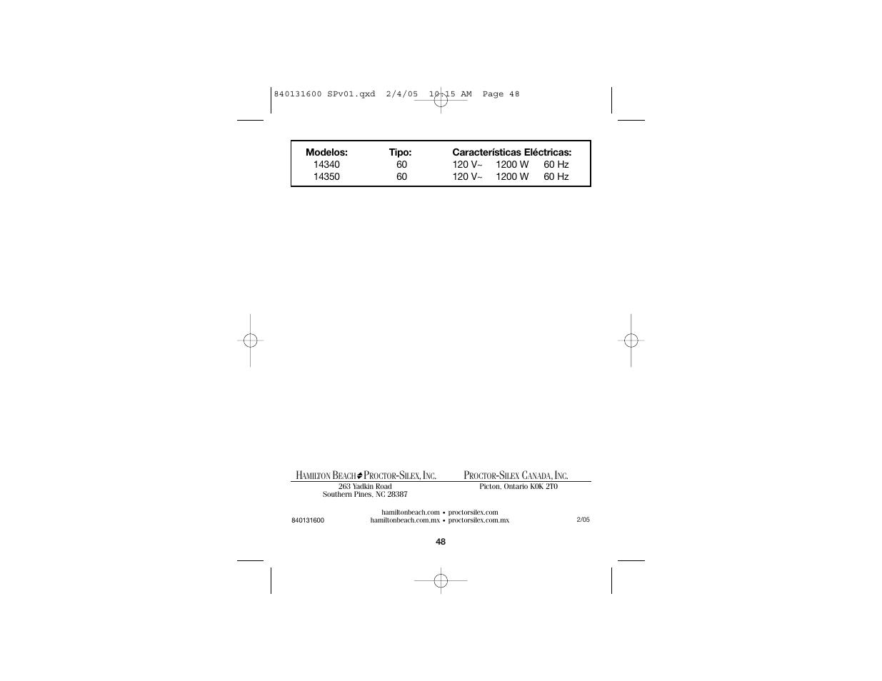 Hamilton Beach 840131600 User Manual | Page 25 / 25