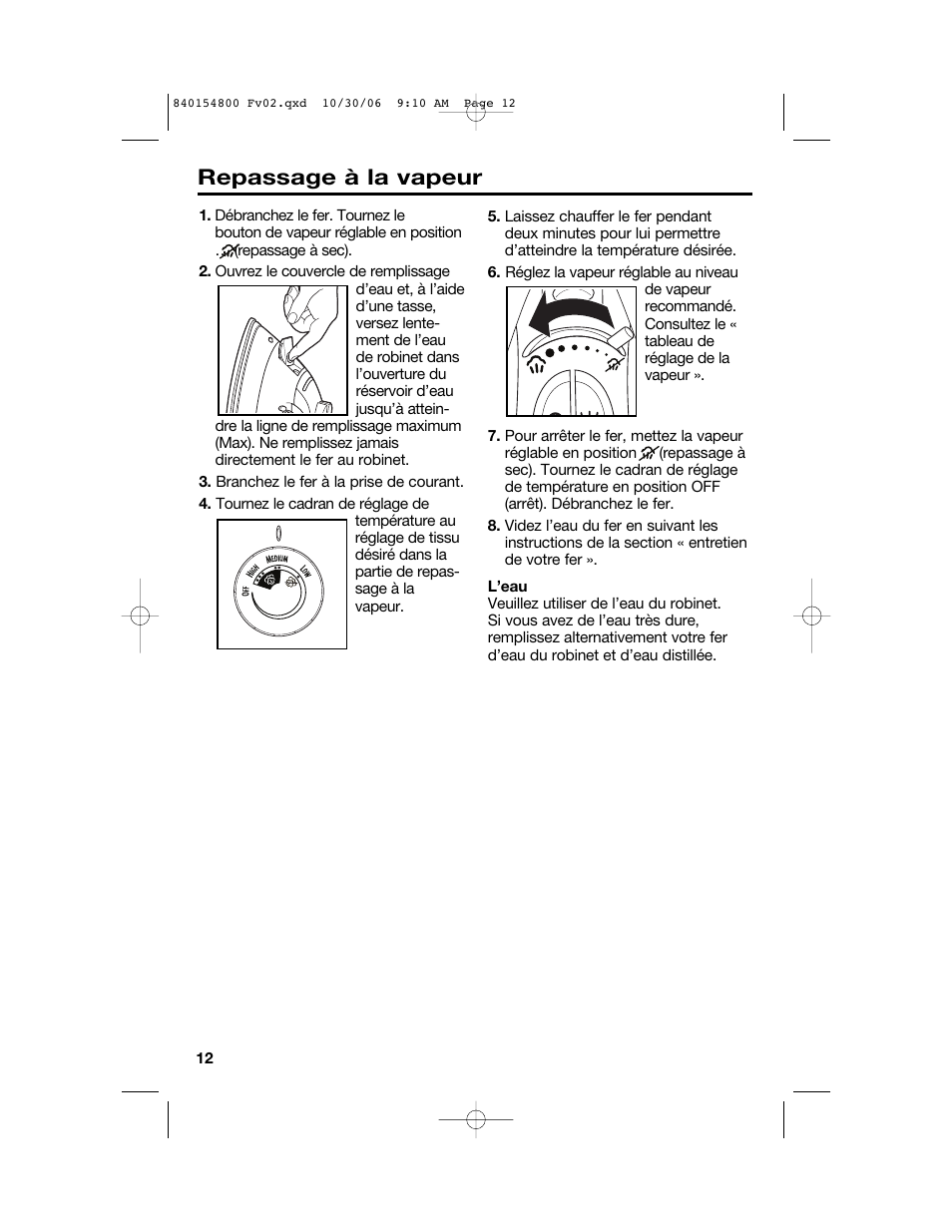 Repassage à la vapeur | Hamilton Beach 840154800 User Manual | Page 12 / 24