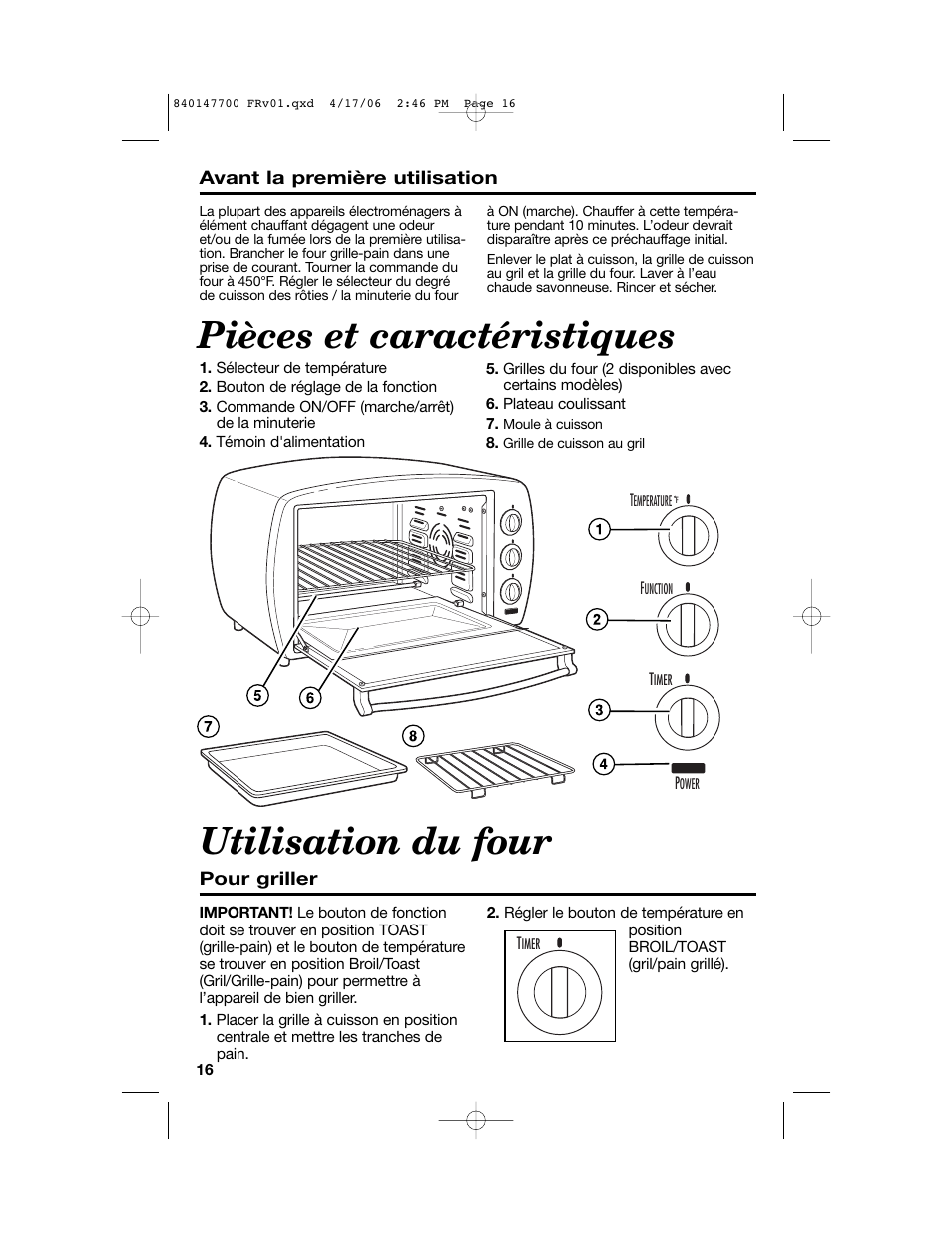 Utilisation du four, Pièces et caractéristiques | Hamilton Beach 31180 User Manual | Page 16 / 36