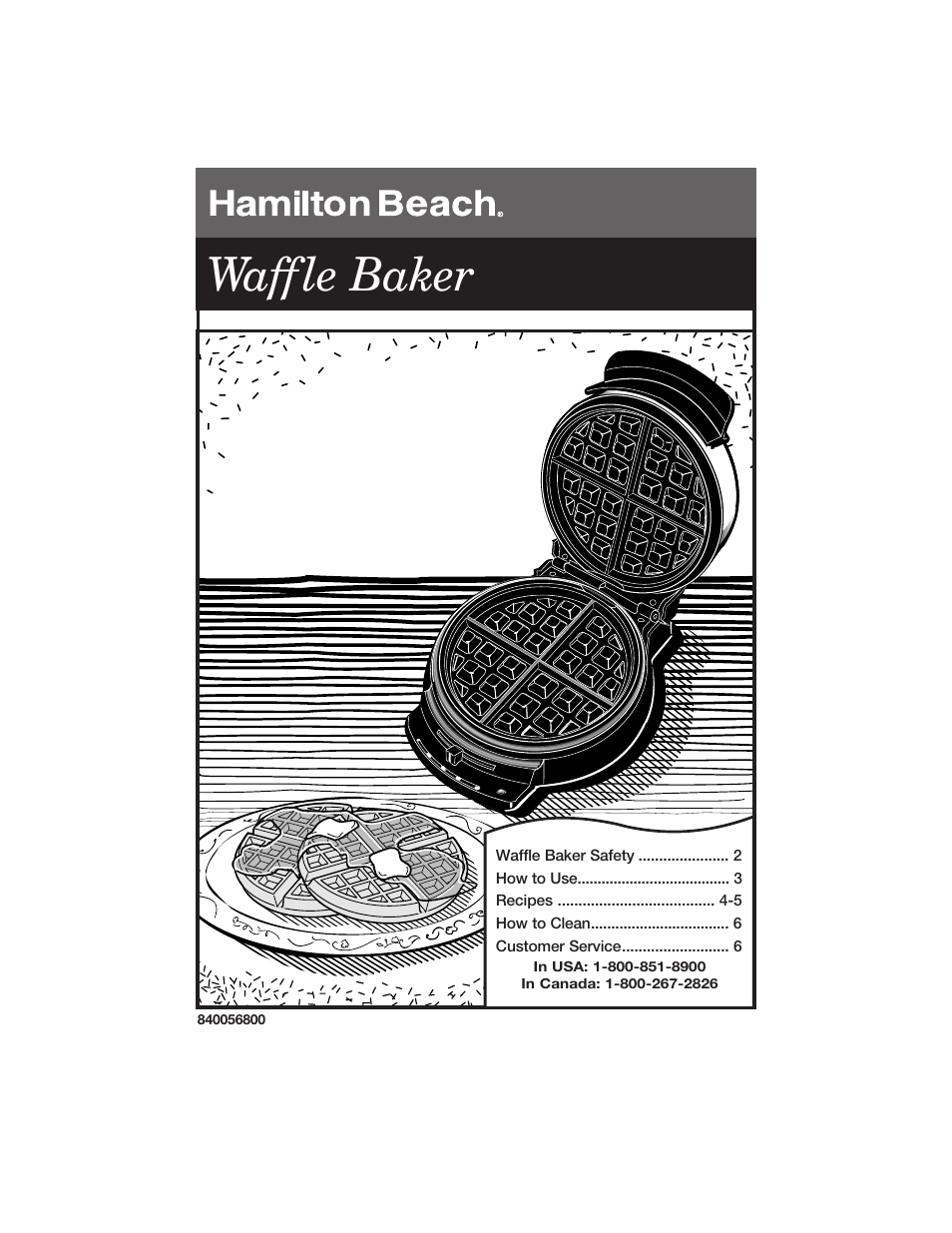 Hamilton Beach 840056800 User Manual | 6 pages