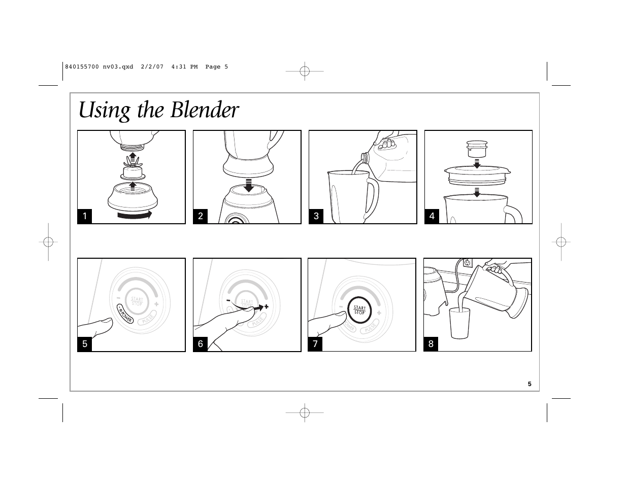 Using the blender | Hamilton Beach liquid blu 59205 B42 User Manual | Page 5 / 28