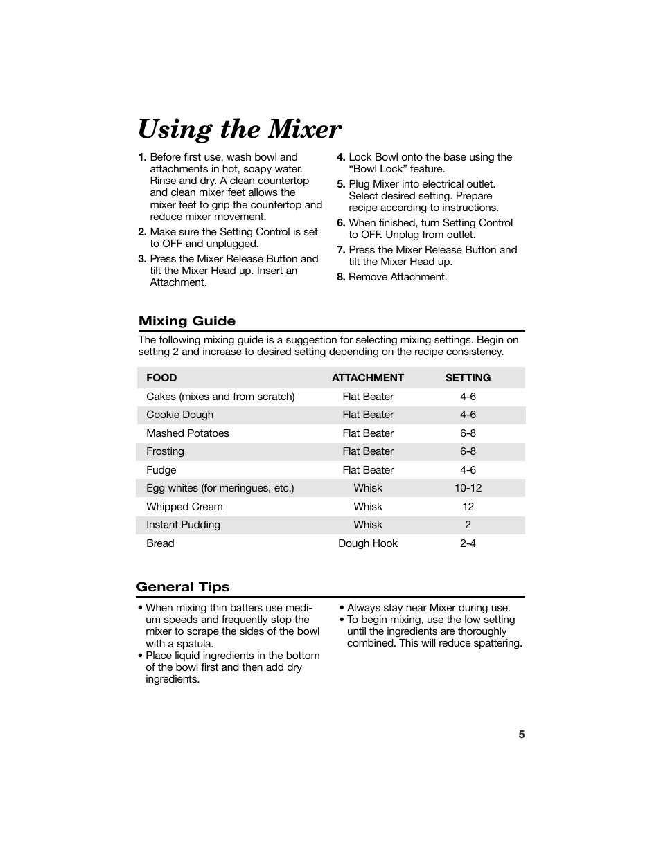 Using the mixer | Hamilton Beach 840125800 User Manual | Page 5 / 12