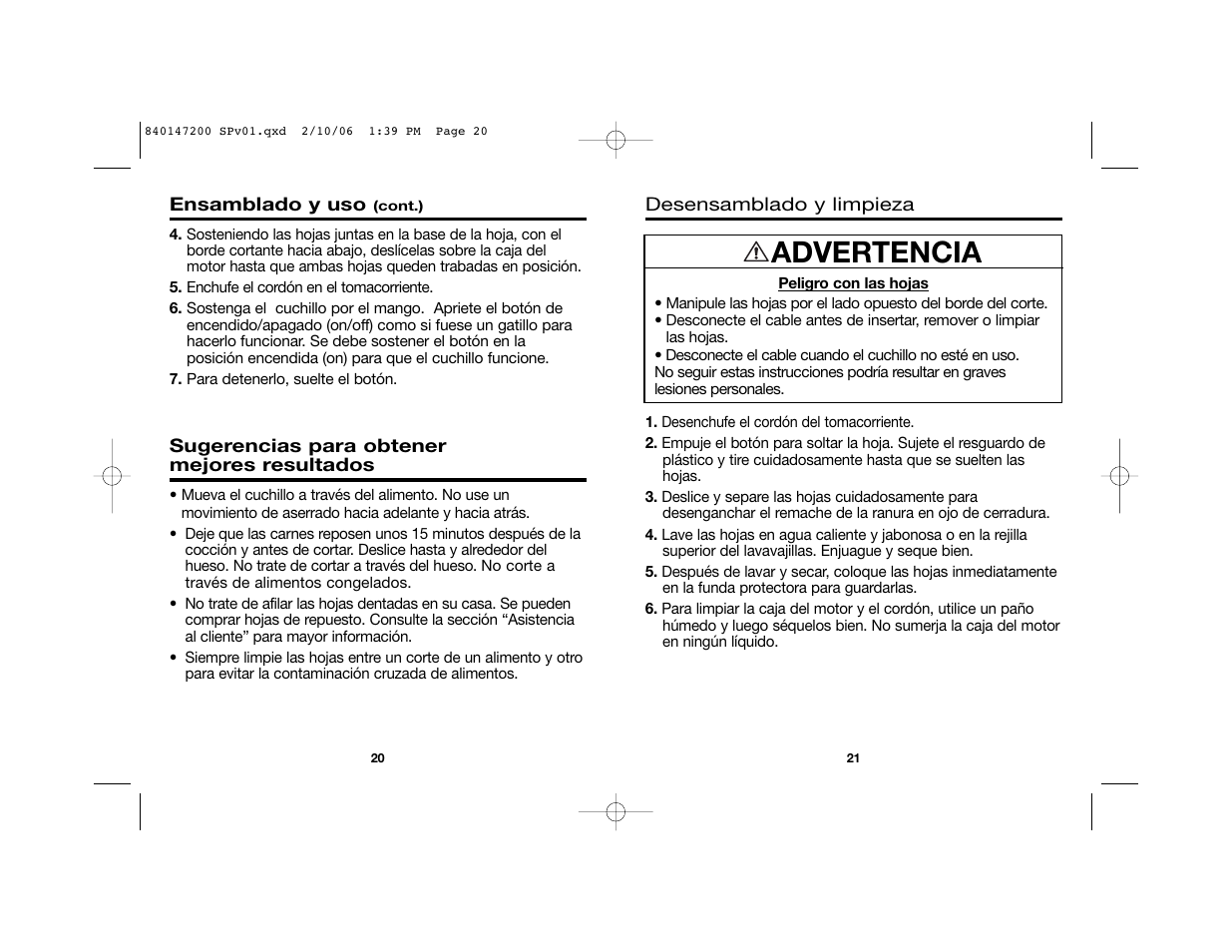 Advertencia | Hamilton Beach 840147200 User Manual | Page 12 / 14