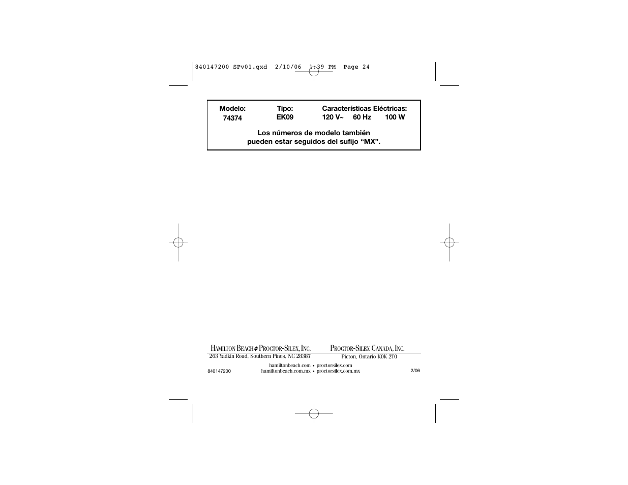 Hamilton Beach 840147200 User Manual | Page 14 / 14