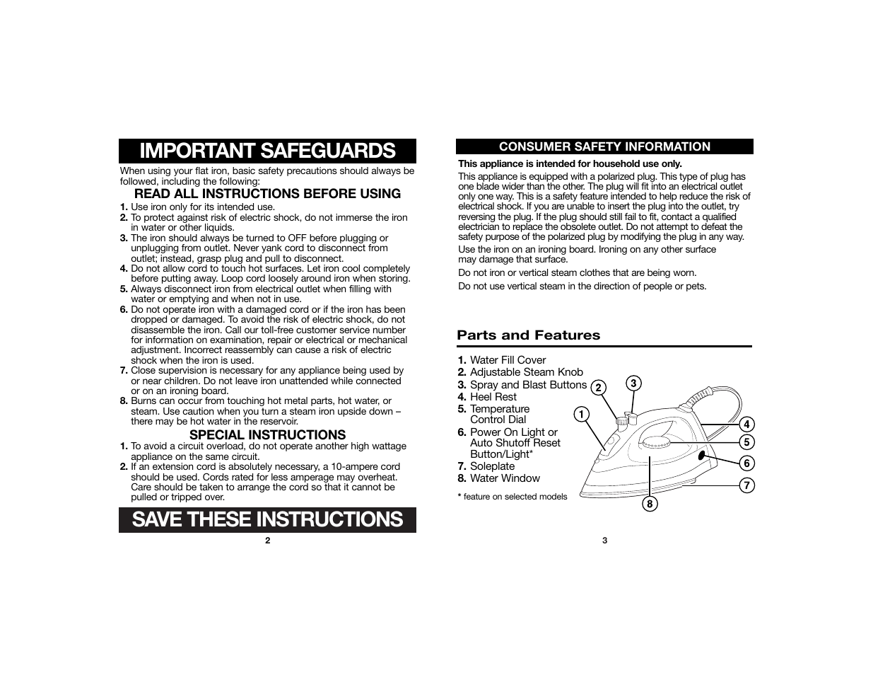 Save these instructions, Important safeguards | Hamilton Beach 840105500 User Manual | Page 2 / 6